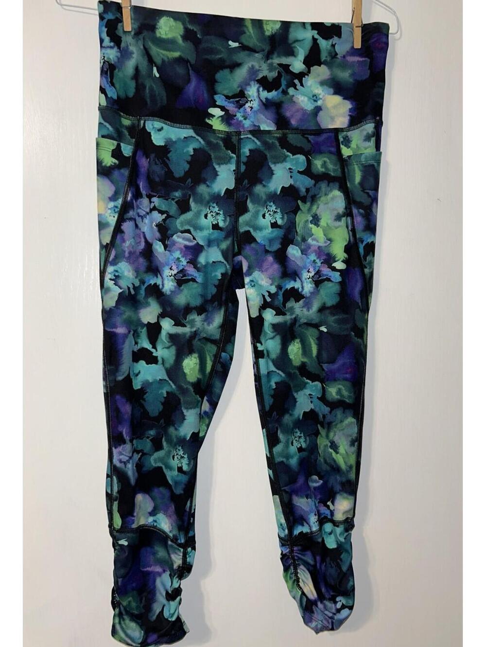 All in Motion Floral Leggings Womens L Stash Pocket crinkle leg bottoms